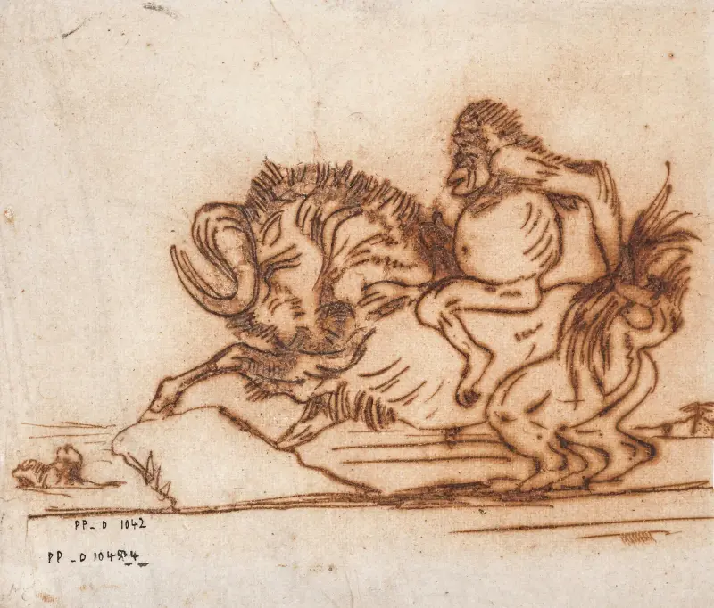 Orangutang på en gnu av Antoine-Louis Barye