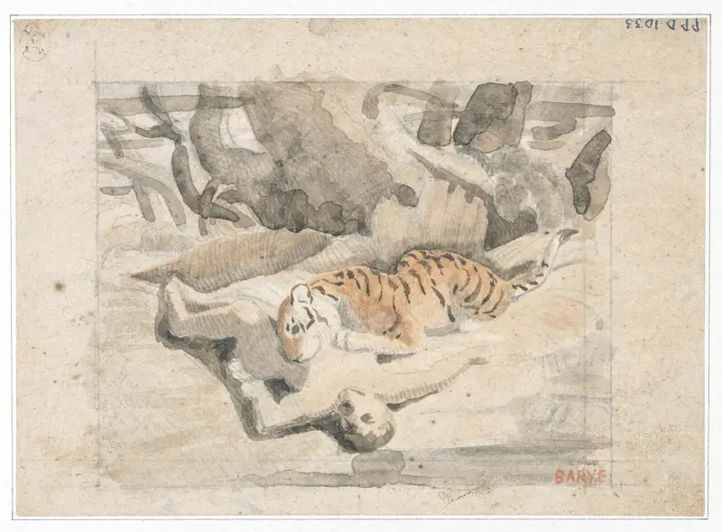 Tigre dévorant un homme av Antoine-Louis Barye