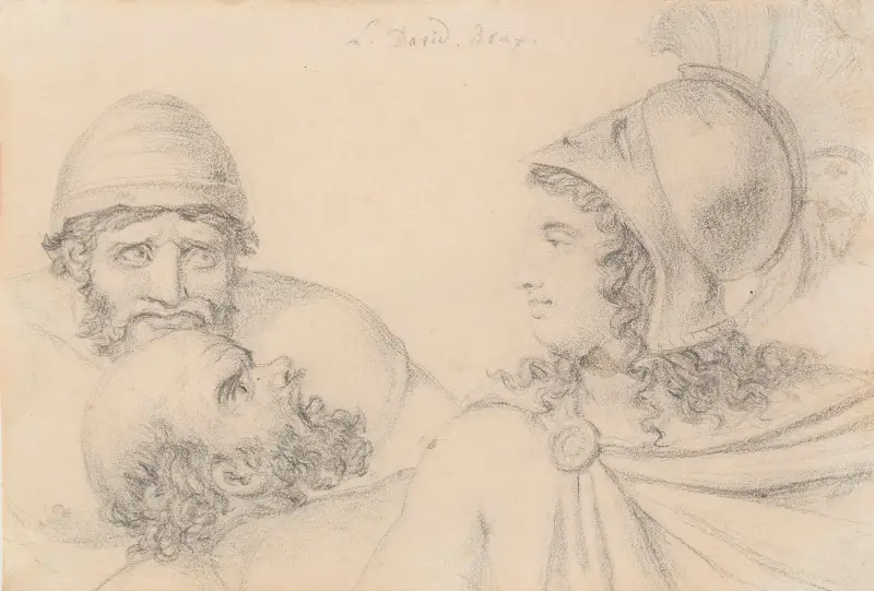 Helmeted Warrior with two bearded Men av Jacques Louis David