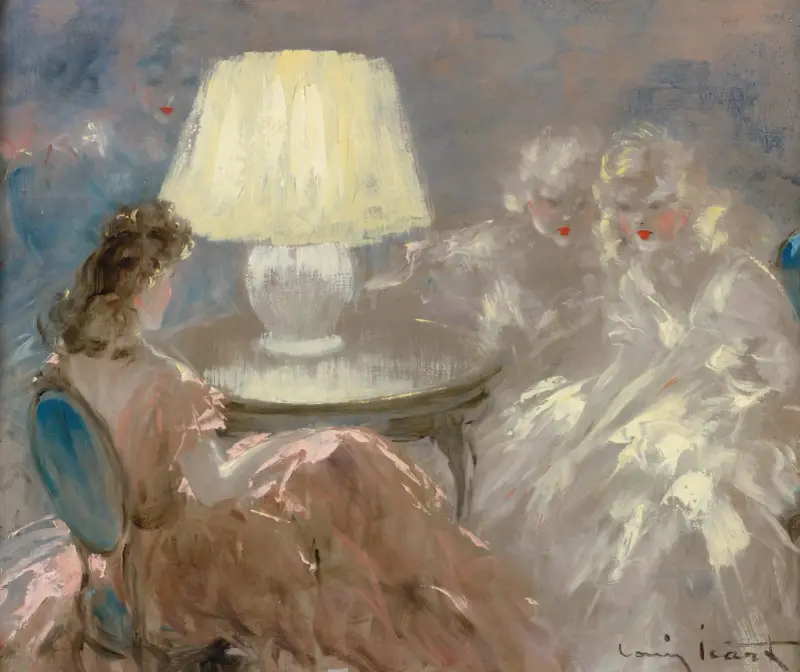 Sous la lampe av Louis Icart
