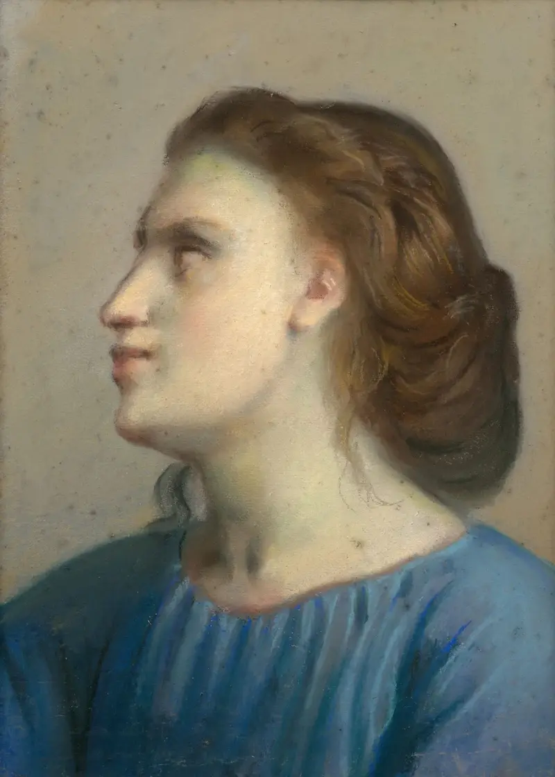 Porträtt av en ung flicka i blå skjorta av Louis Janmot