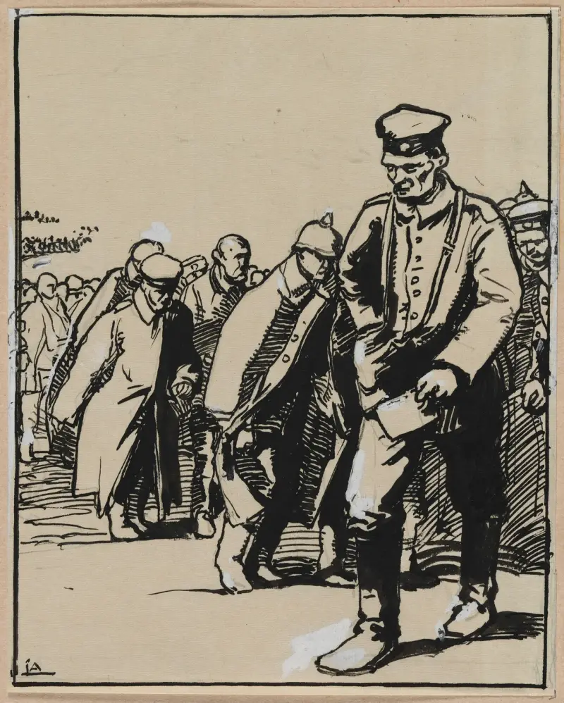 Marsch av en grupp tyska krigsfångar av Auguste Louis Lepère