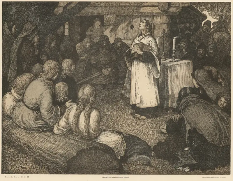 Ansgar predikar i Haralds gård av Louis Moe