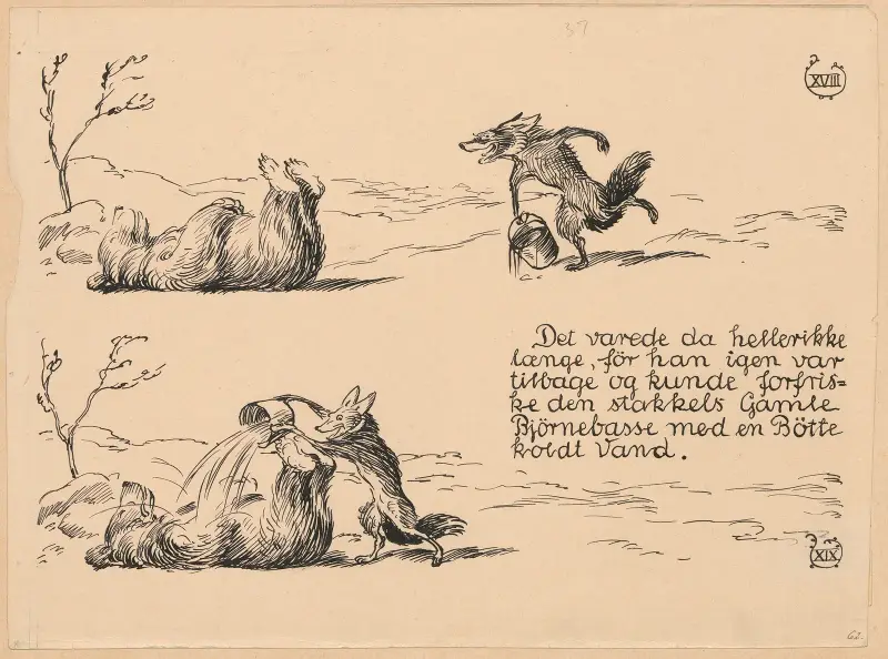 Bamsefar og Mikkel Ræv Pl.12 av Louis Moe