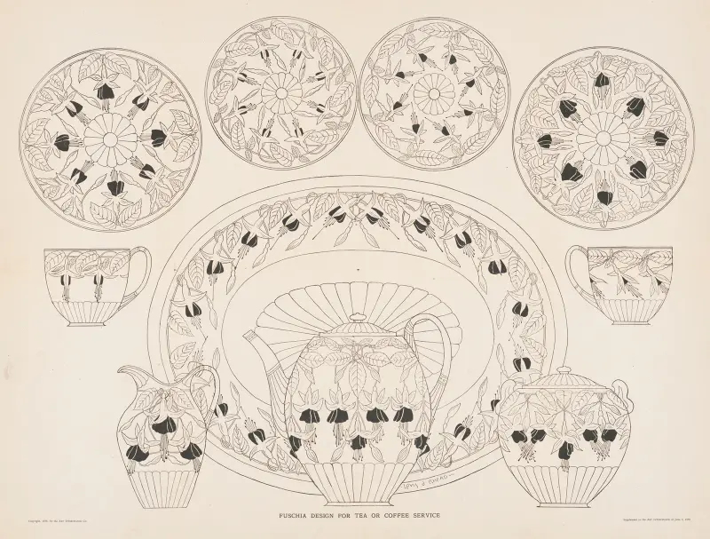 Fuchsien-Design für ein Tee- oder Kaffeeservice von Louis Rhead