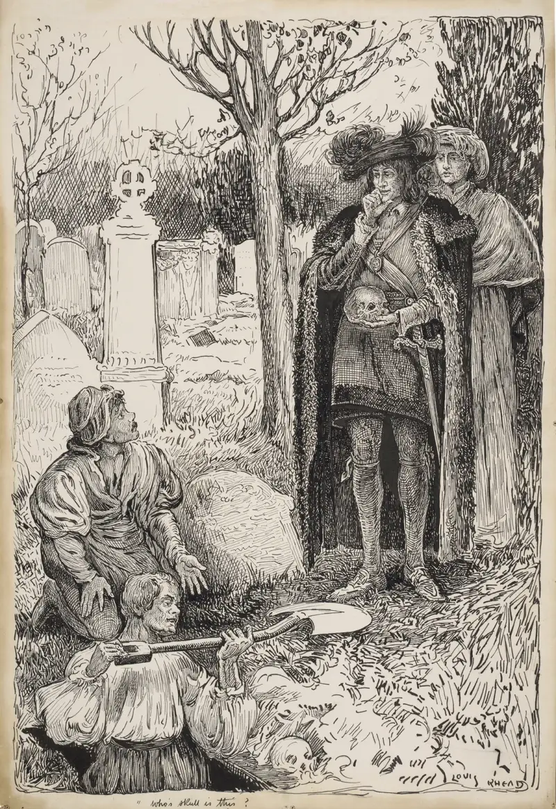 Hamlet, Prinz von Dänemark. Wessen Totenkopf ist das von Louis Rhead