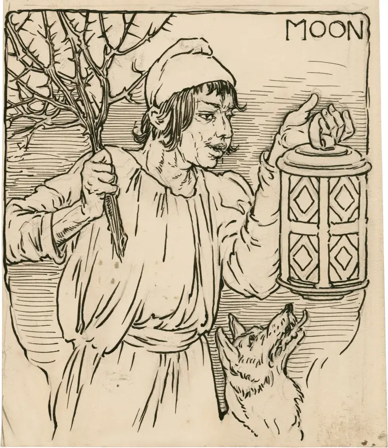 Mond [das heißt Robin Starveling, der Schneider, im Spiel von Pyramus und Thisbe] von Louis Rhead