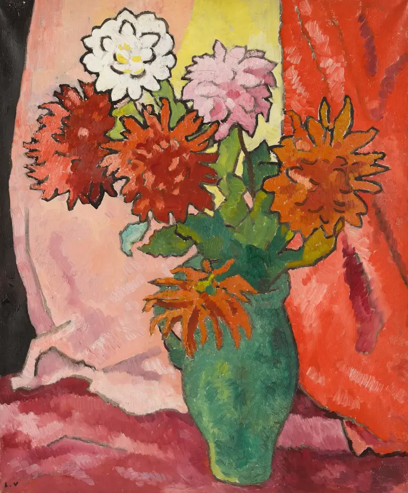 Dahlior, grön kruka av Louis Valtat