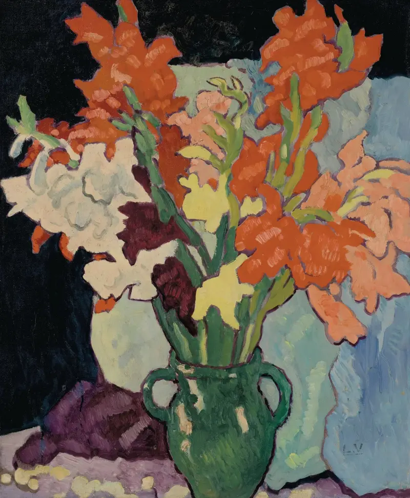 Gladioler i grön kruka av Louis Valtat