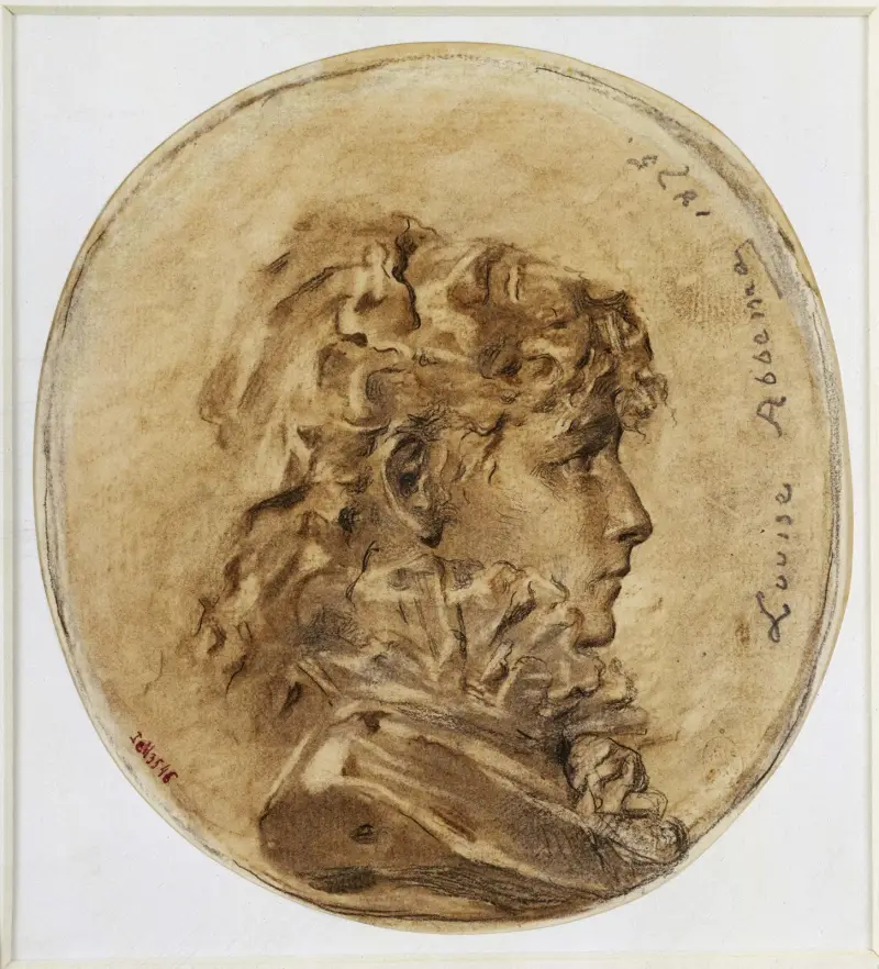 Porträtt av Sarah Bernhardt, medaljong, profil åt höger, 1875 av Louise Abbéma