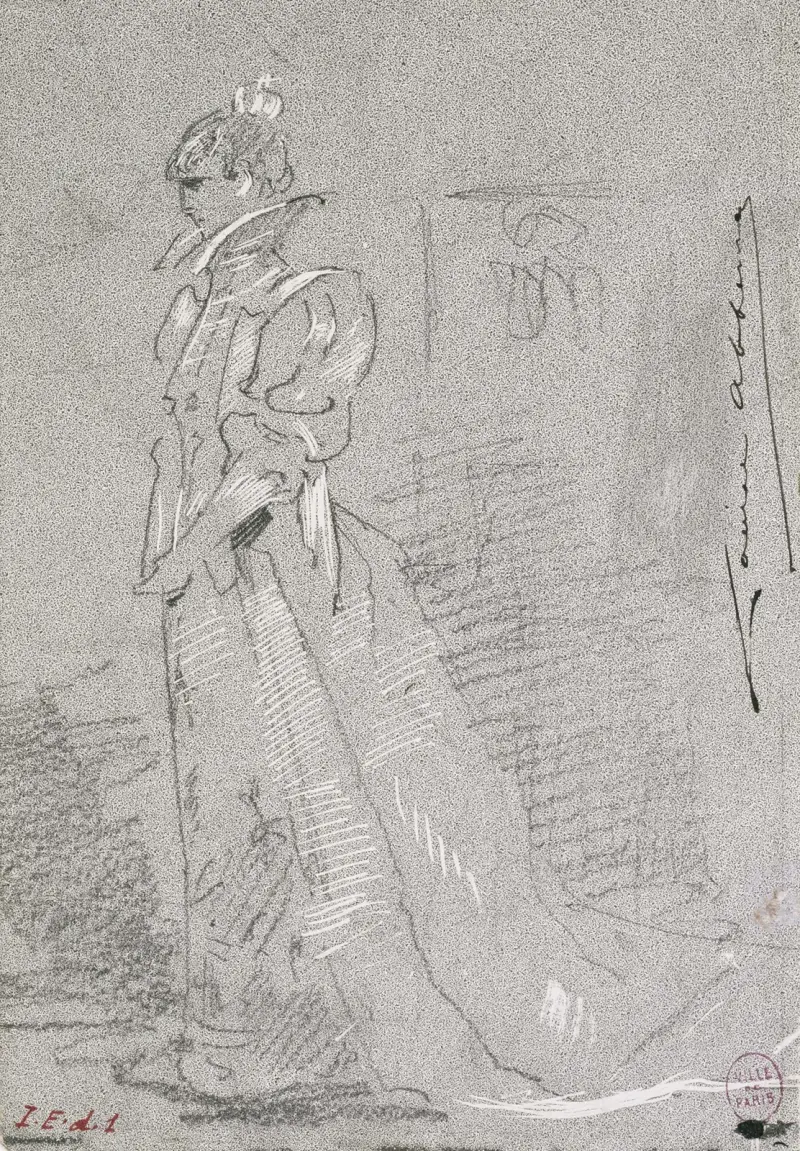 Porträtt av Sarah Bernhardt i helfigur av Louise Abbéma