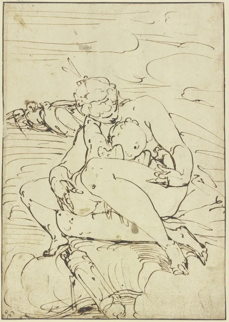 Venus caressing Cupid av Luca Cambiaso