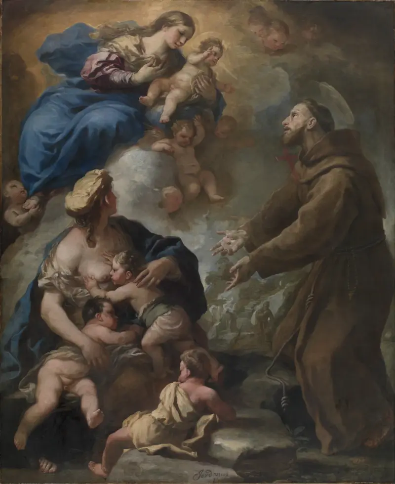 Die Jungfrau mit dem Kind, die dem heiligen Franziskus von Assisi erscheint von Luca Giordano