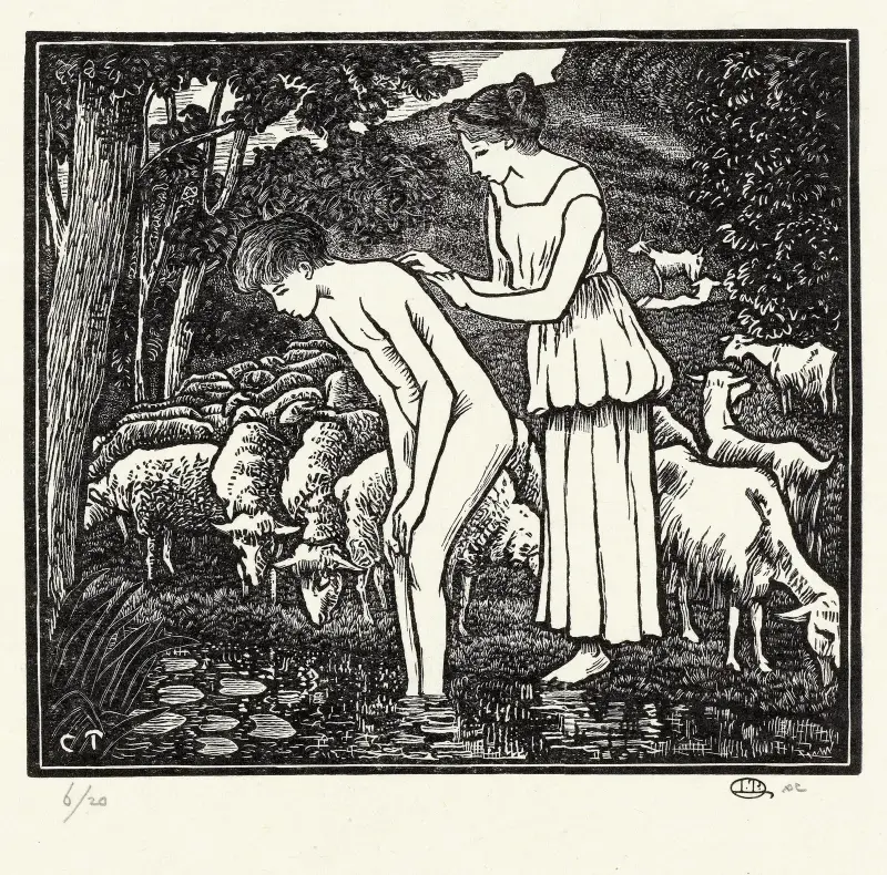 Daphnis wird von Chloe gewaschen von Lucien Pissarro