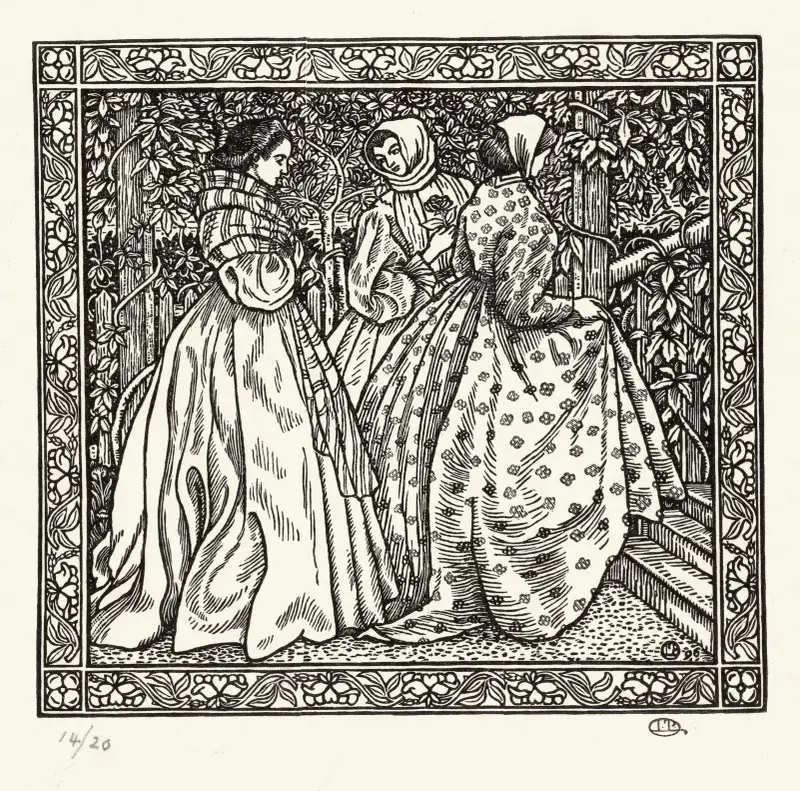 Tre kvinnor i en trädgård av Lucien Pissarro
