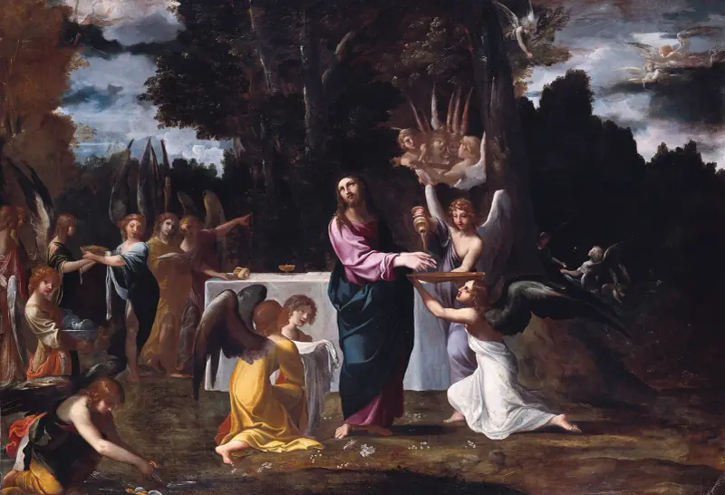 Kristus i öknen, betjänad av änglar av Ludovico Carracci
