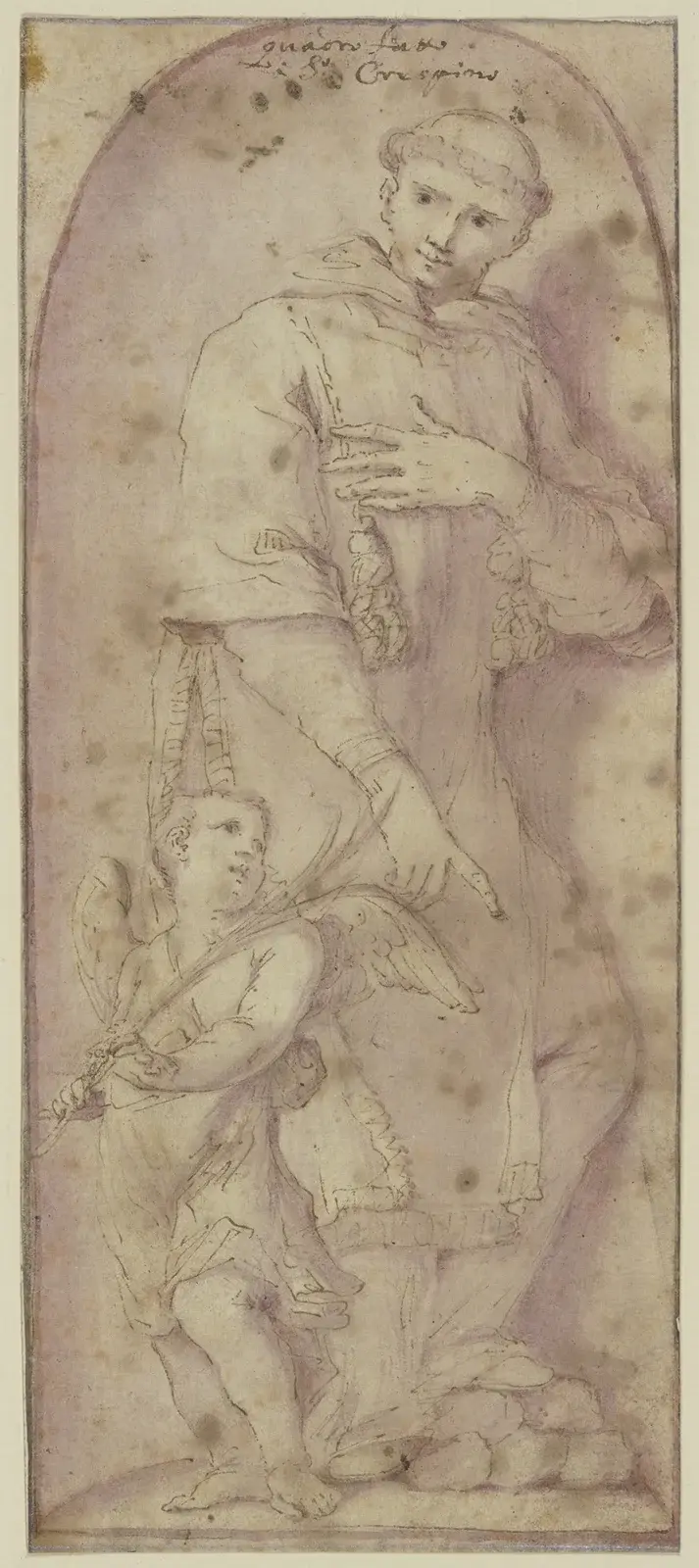 Den helige Crispinus med en ängel i en nisch av Ludovico Carracci