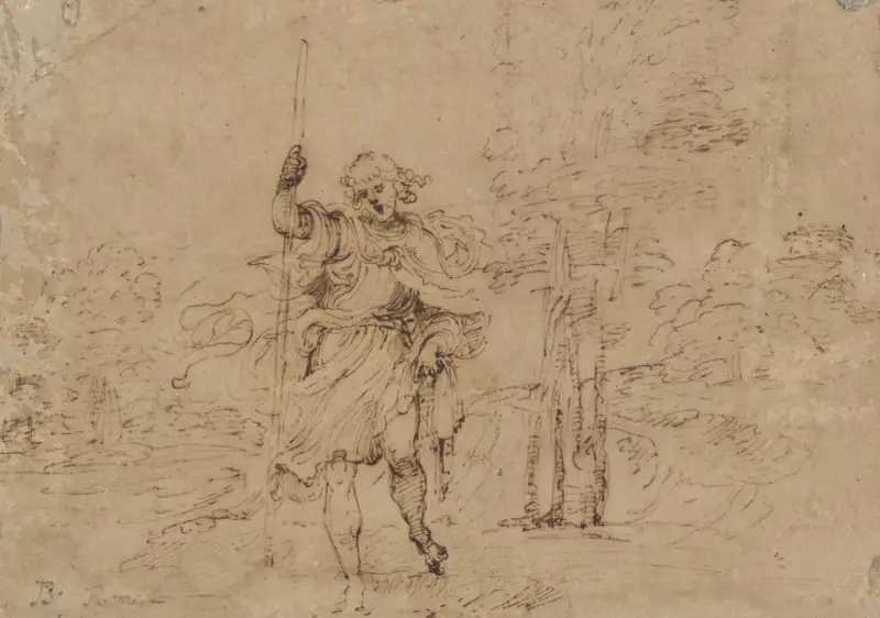 Saint Christopher in a Landscape av Ludovico Carracci