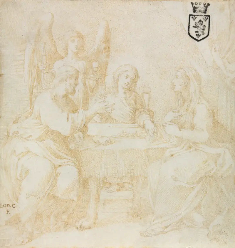 Die Heilige Familie am Tisch, von einem Engel bedient von Ludovico Carracci