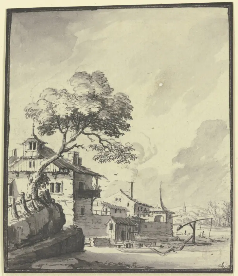 Gebäude an einem Fluß av Johann Ludwig Aberli