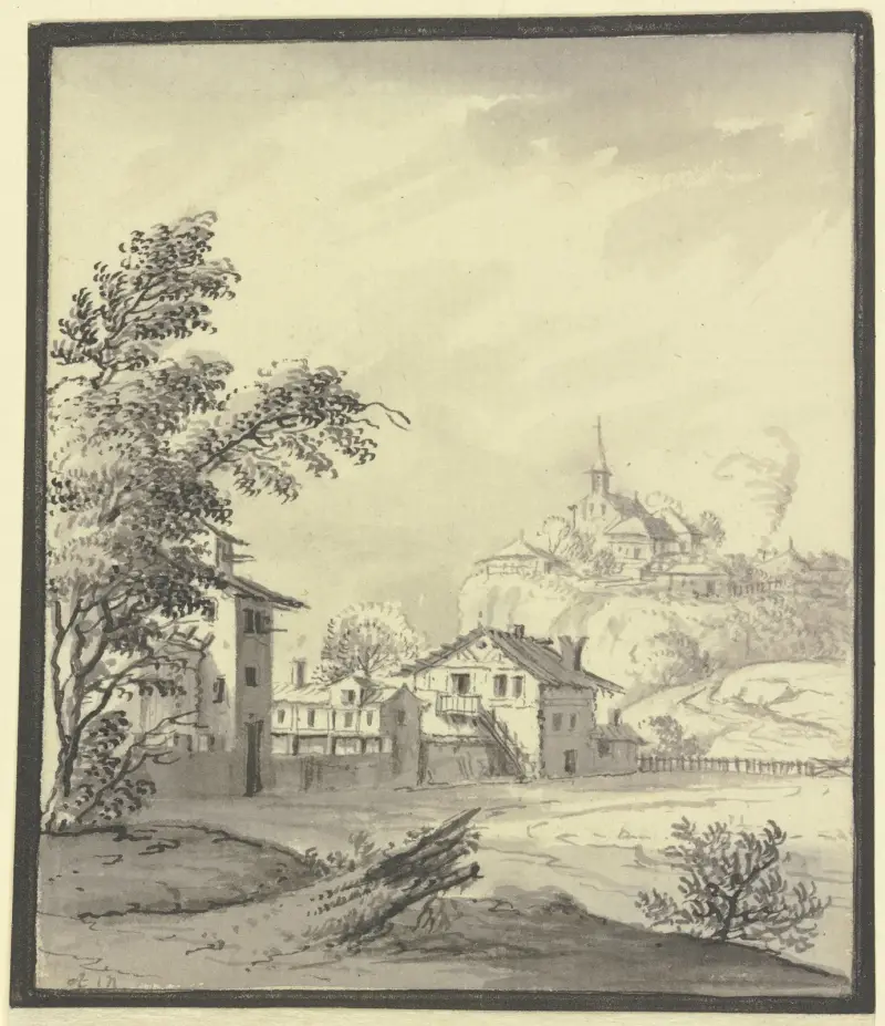 Häuser an einer Wiese av Johann Ludwig Aberli