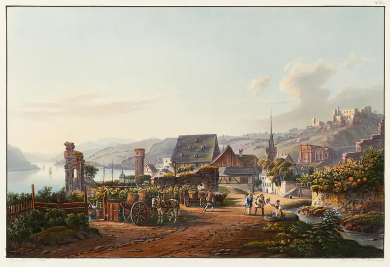 Vue de Bacharach et de la Ruine de Stahlek av Johann Ludwig Bleuler