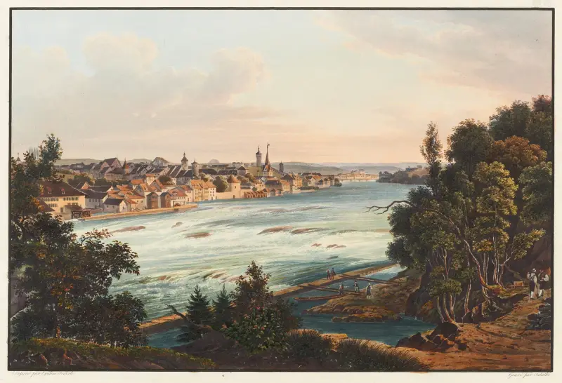 Blick auf die Stadt Schaffhausen vom Steinholzly aus von Johann Ludwig Bleuler