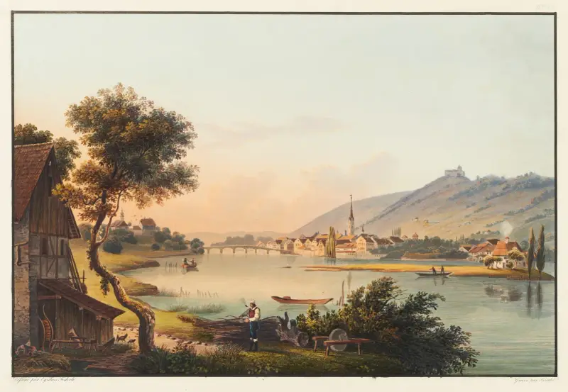 Vue de la ville de Stein, Canton de Schaffhouse av Johann Ludwig Bleuler