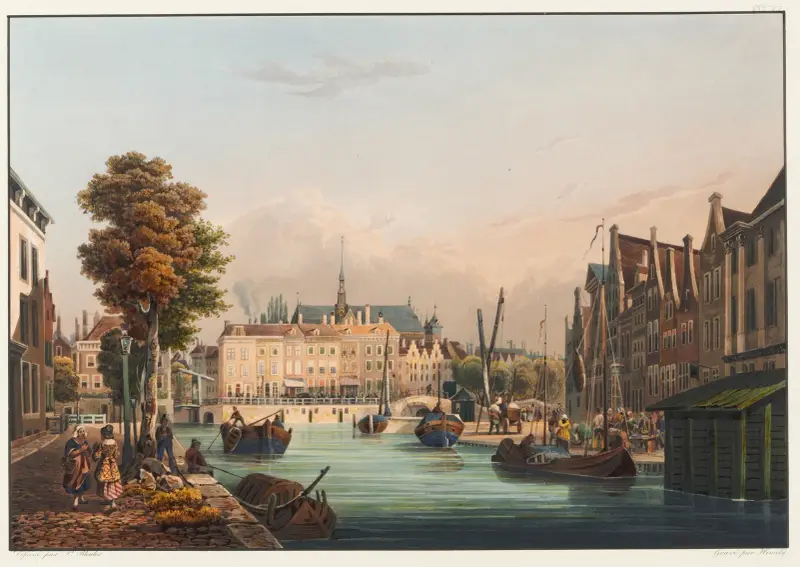 Vy över Leidens stadsinteriör av Johann Ludwig Bleuler