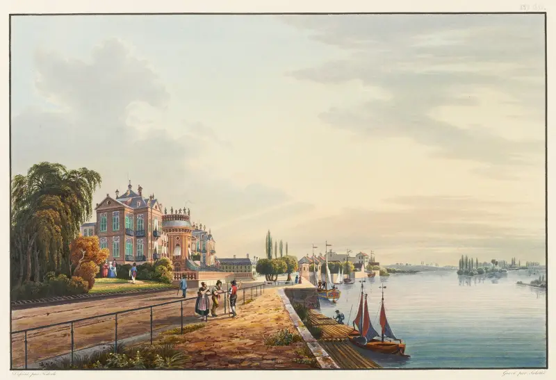 Vy över slottet Biberich, residens för storhertigen av Nassau av Johann Ludwig Bleuler