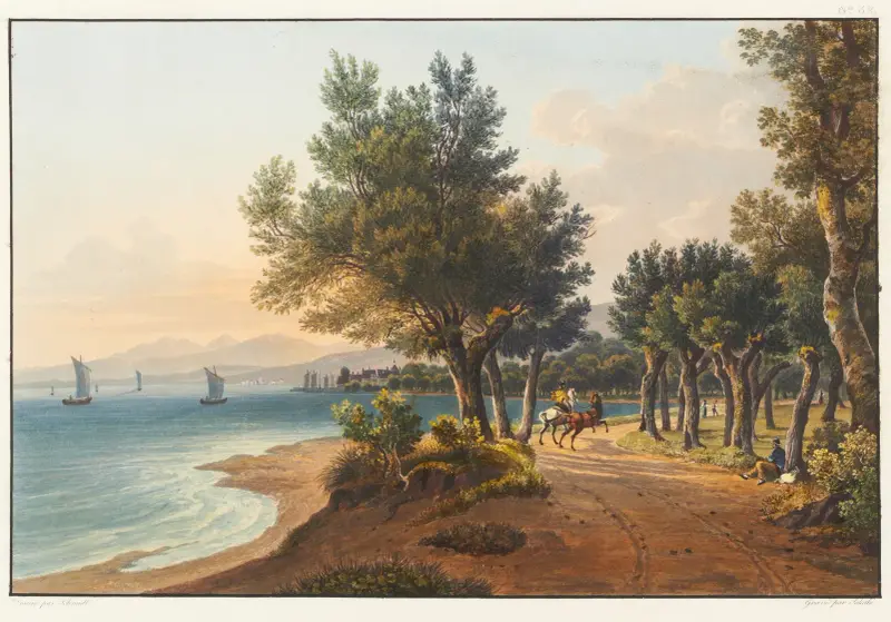 Vue prise entre Arbon et Horn vers Roschach au port du lac de Constance av Johann Ludwig Bleuler