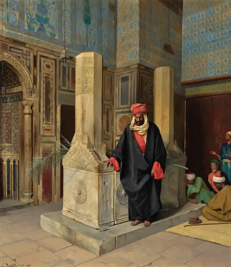 Praying In The Blue Mosque, Cairo av Ludwig Deutsch
