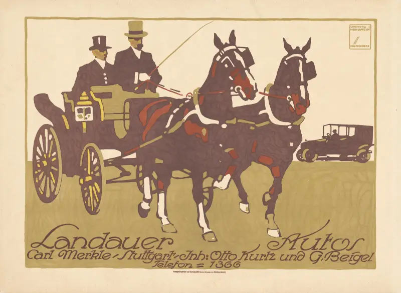 Landauer-bilar Carl Merkle Stuttgart av Ludwig Hohlwein