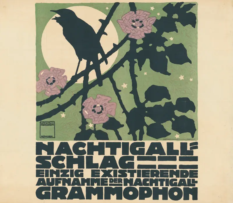 Näktergalsslag. Den enda existerande inspelningen av näktergalen Grammophon av Ludwig Hohlwein