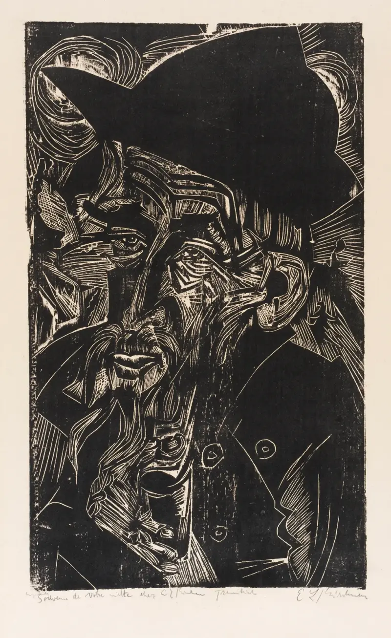 Alter bärtiger Älpler in schwarzem Hut (Kaspar Cadiepolt) av Ernst Ludwig Kirchner