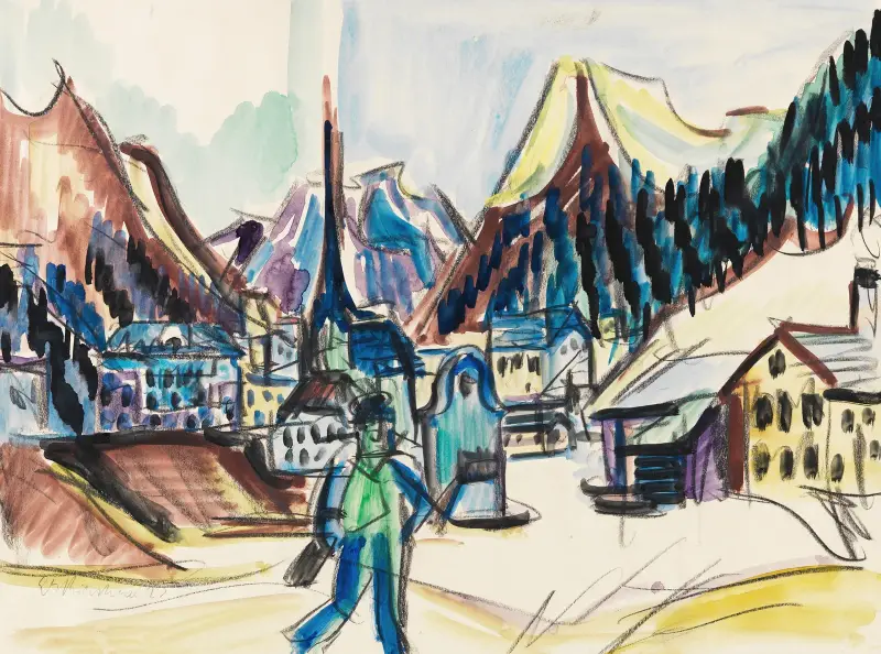 Ansicht von Davos (Landschaft bei Davos im Winter) av Ernst Ludwig Kirchner