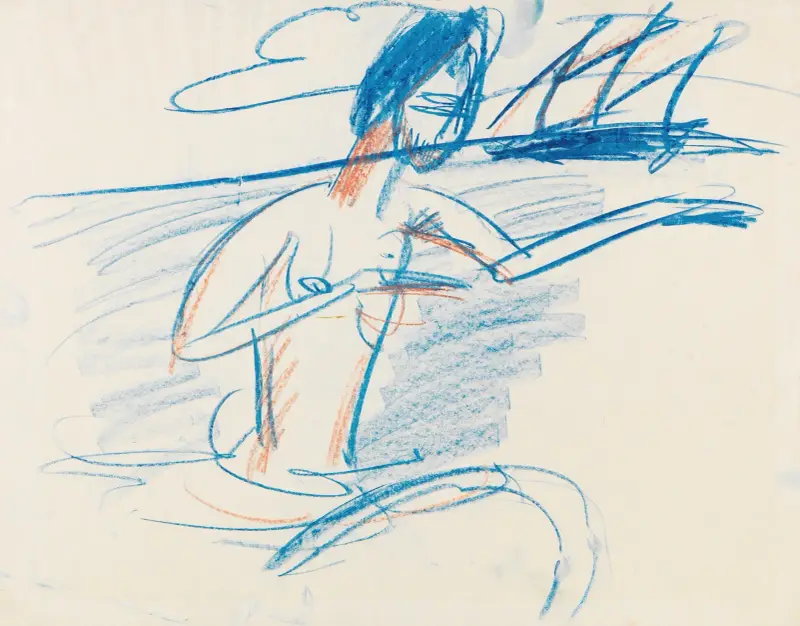 Koupající se akt s plachetnicí, Ernst Ludwig Kirchner
