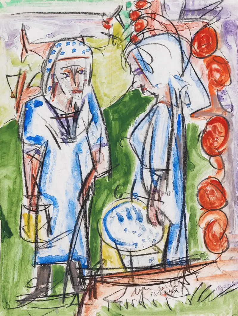 Bäuerinnen am Brunnen auf der Stafelalp von Ernst Ludwig Kirchner