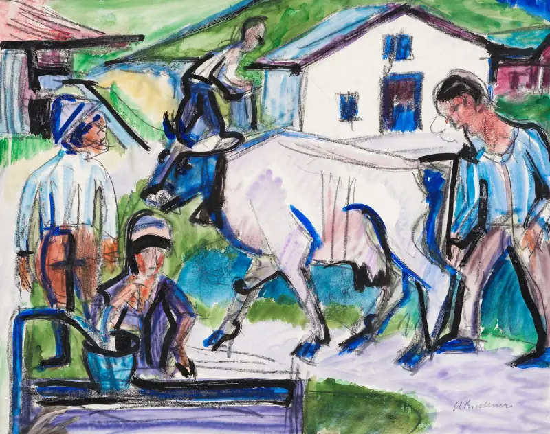 Bauern mit Kuh av Ernst Ludwig Kirchner