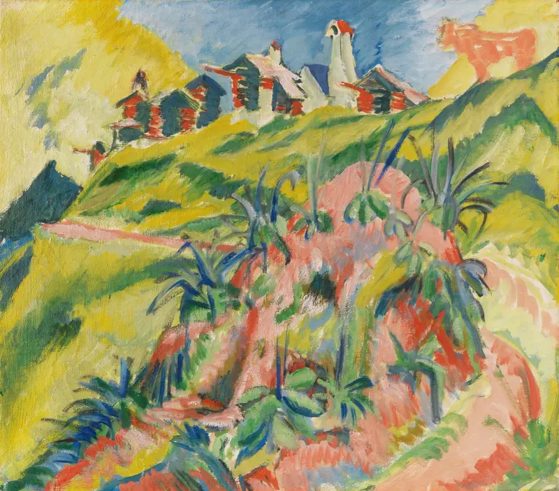 Bergdorf mit rosa Kuh von Ernst Ludwig Kirchner