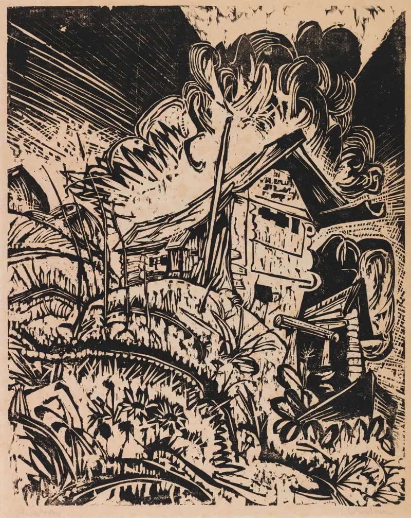 Berghaus mit Gewitterwolke (Alphütte bei Gewitter) von Ernst Ludwig Kirchner
