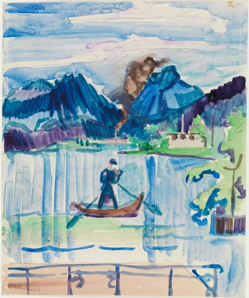 Bergsjö med roddare av Ernst Ludwig Kirchner