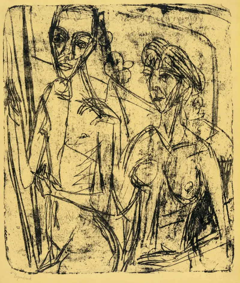 Par i rum, naken man med kvinna av Ernst Ludwig Kirchner