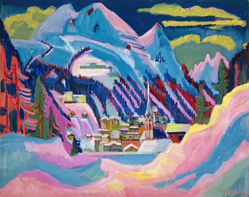 Davos på vintern. Davos i snö av Ernst Ludwig Kirchner