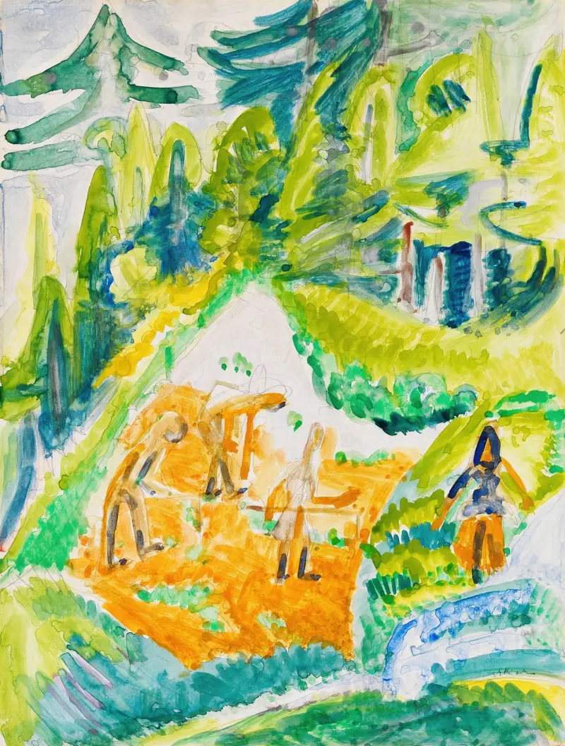 Davoslandskap med bergbönder av Ernst Ludwig Kirchner