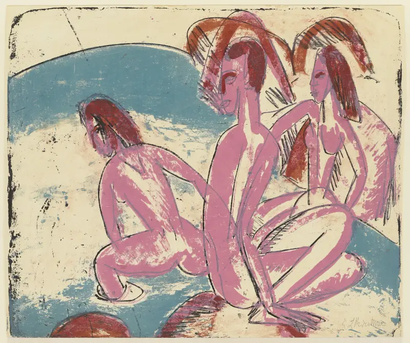 Drei Badende an Steinen, Fehmarn von Ernst Ludwig Kirchner