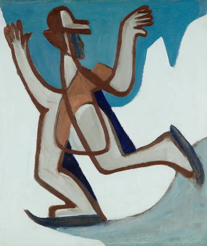 Skridskoåkare sveper fram över en frusen sjö i Alperna av Ernst Ludwig Kirchner