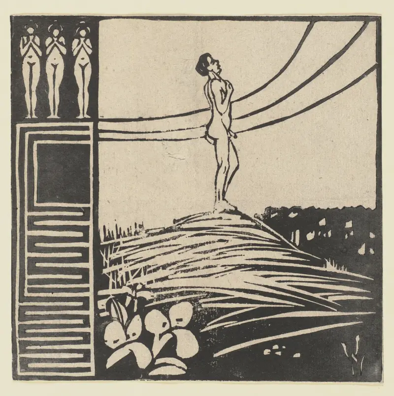 Männliche Figur auf einem Berg (Sehnsucht). Aus der Serie „Zwei Menschen“ von Ernst Ludwig Kirchner