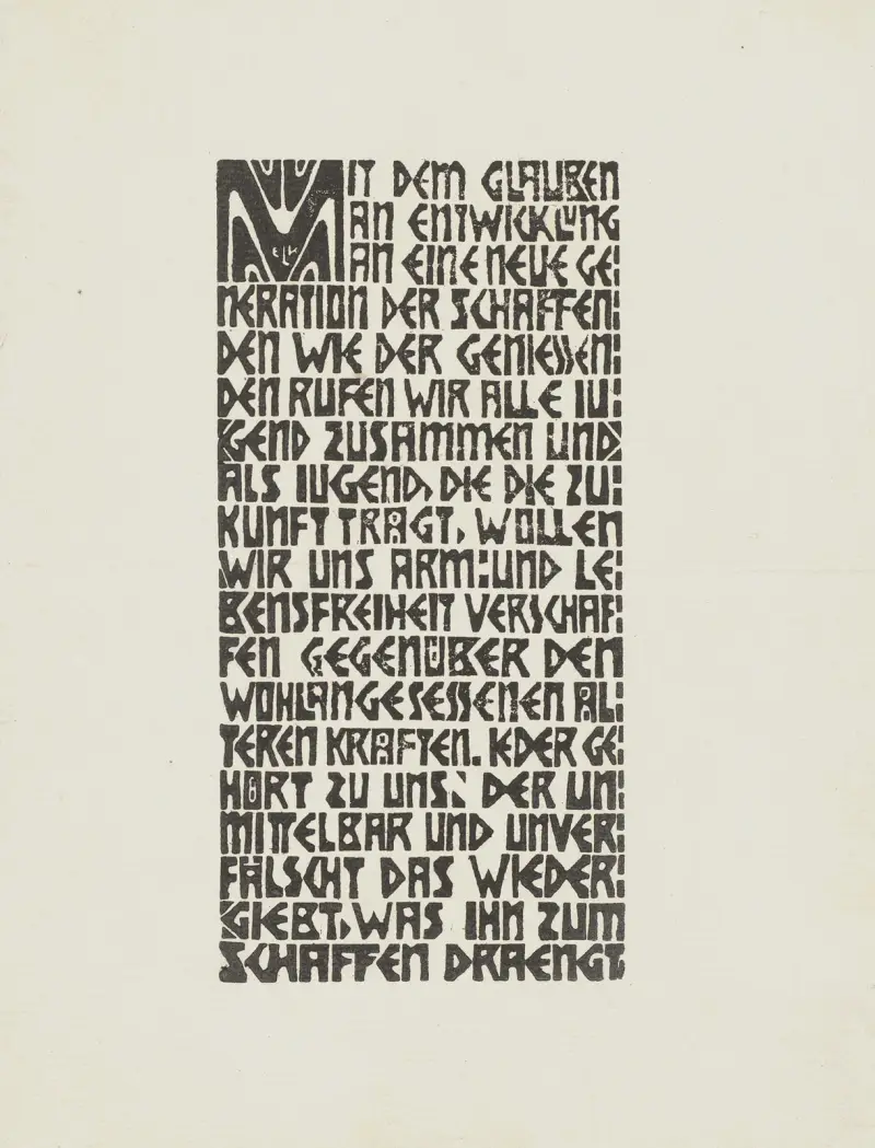 Manifest för konstnärsgruppen Brücke (text) av Ernst Ludwig Kirchner