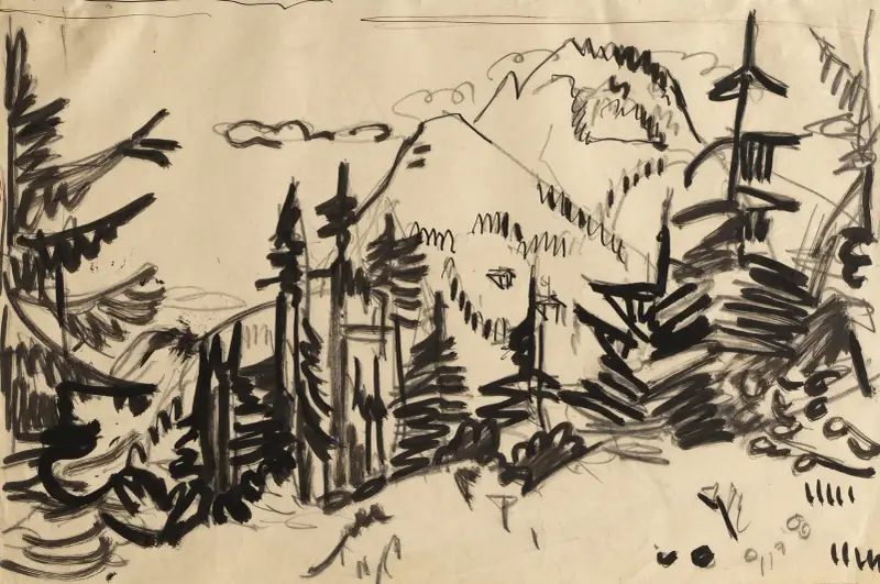 Berglandschaft mit Tannen, 1918 von Ernst Ludwig Kirchner